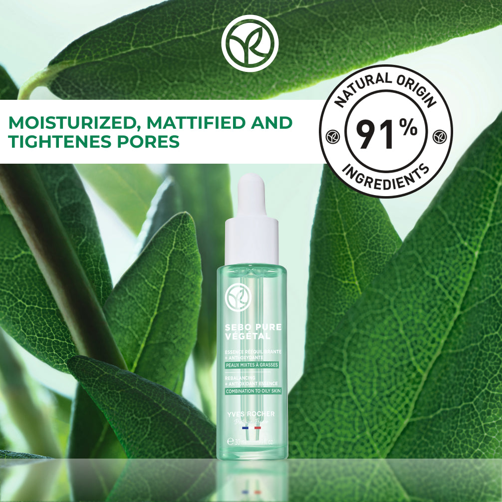 Yves Rocher Rebalancing + Antioxidant Essence Serum, Purify & Mattify Skin with Salicylic Acid, For Combintaiton & Oily