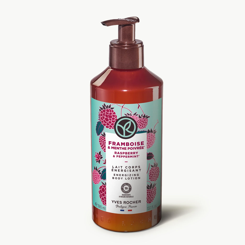 Yves Rocher Raspberry Peppermint Energizing Body Lotion - All Skin Types - with Raspberry & Peppermint - 13.2 fl oz